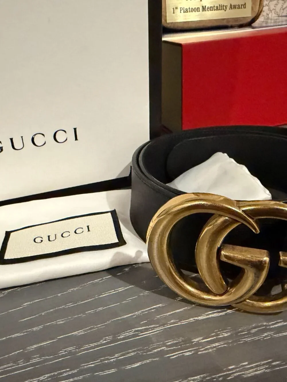 Authentic Gucci GG Marmont Black Leather Double G Belt Size 80/32 – 414516